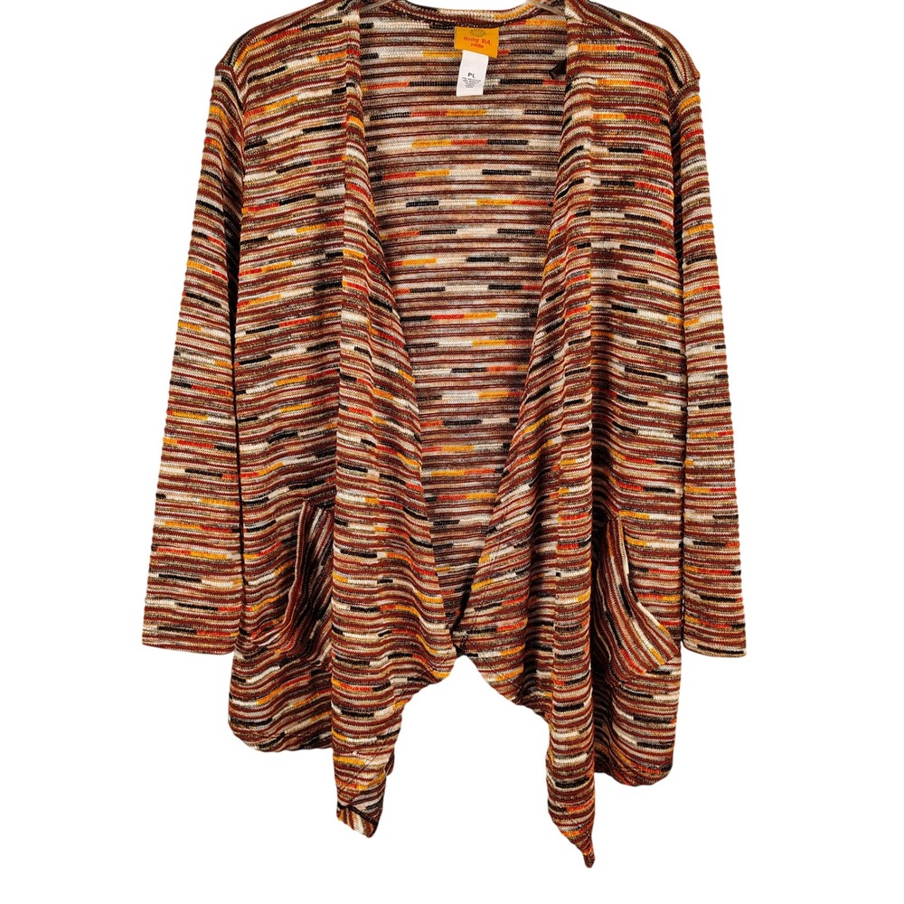 Ruby Rd Womens PL Cardigan Multicolor Striped Knit Open Front Boho Earth Tones
